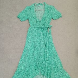 Women's Green Floral Wrap Dress, size XS